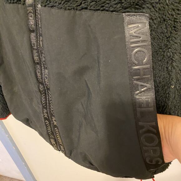 Michael Kors Jacket Men M Black Fleece Teddy Full Zip Mixed Media Elastic Waist - Picture 11 of 13